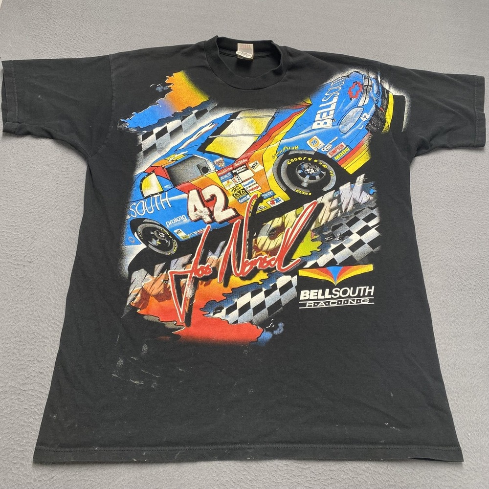 Vintage Joe Nemechek Shirt Mens 2XL Black NASCAR AOP BellSouth Racing 1998